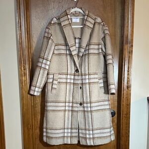 Old Navy Cream and Brown Plaid Pea Coat